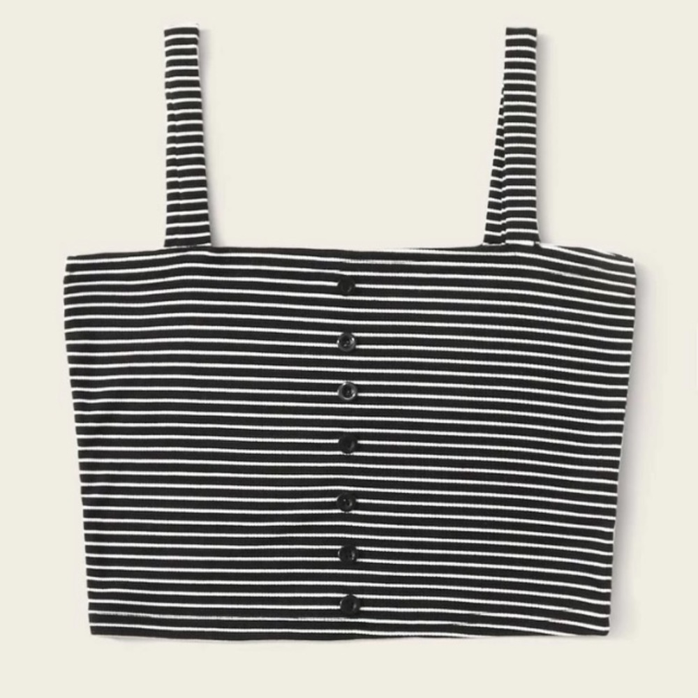 🖤 Striped Button Front Top Crop Cami Top